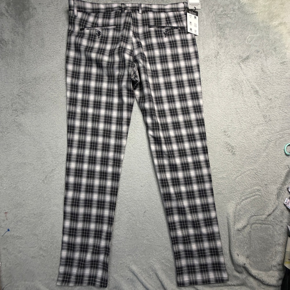 Suslo Couture Mens Slim Fit Plaid Tech Pants Black White PPS15-2 36x31 NWT